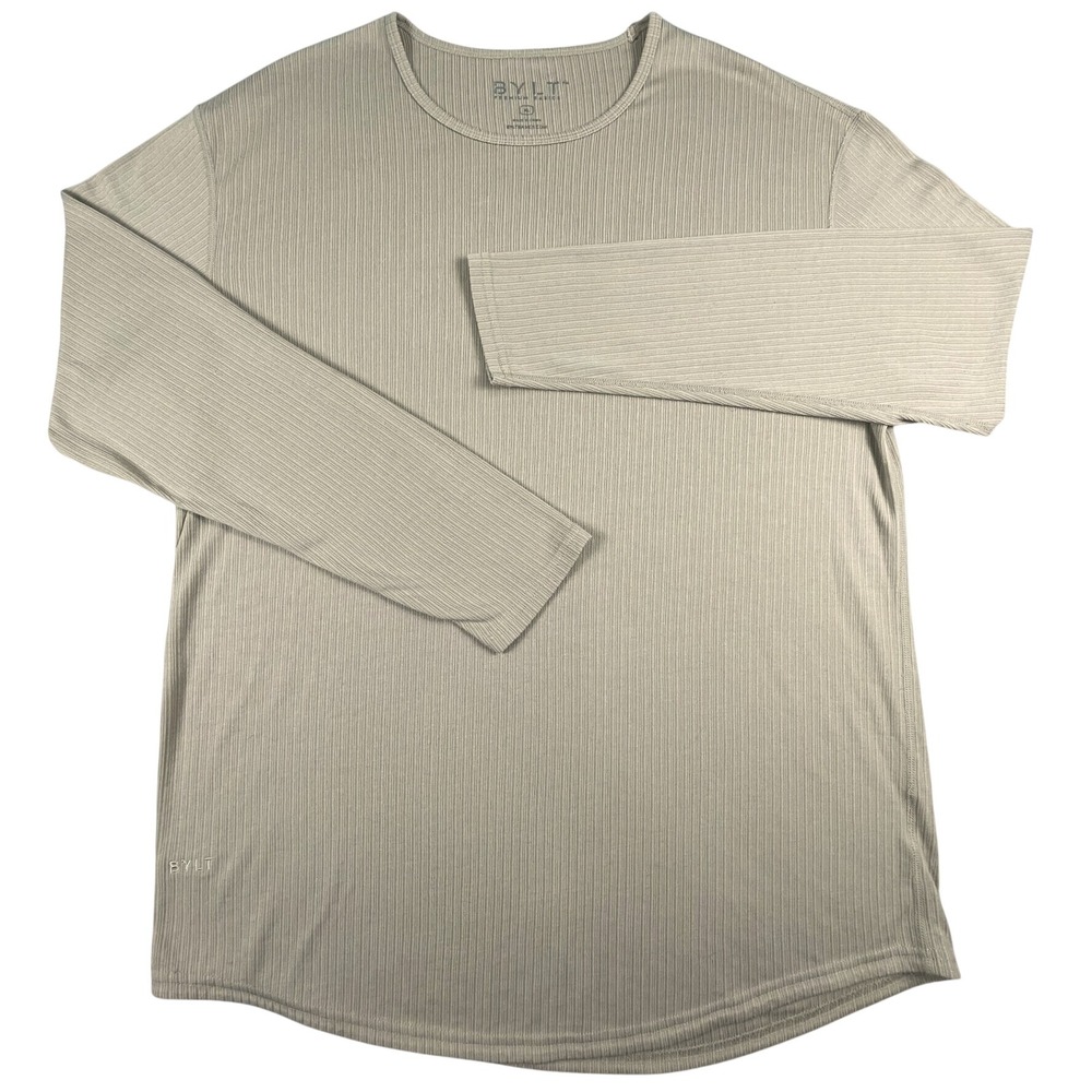 BYLT Shirt Mens XL Tan Long Sleeve Ribbed Crew Neck Curved Hem Premium Basics